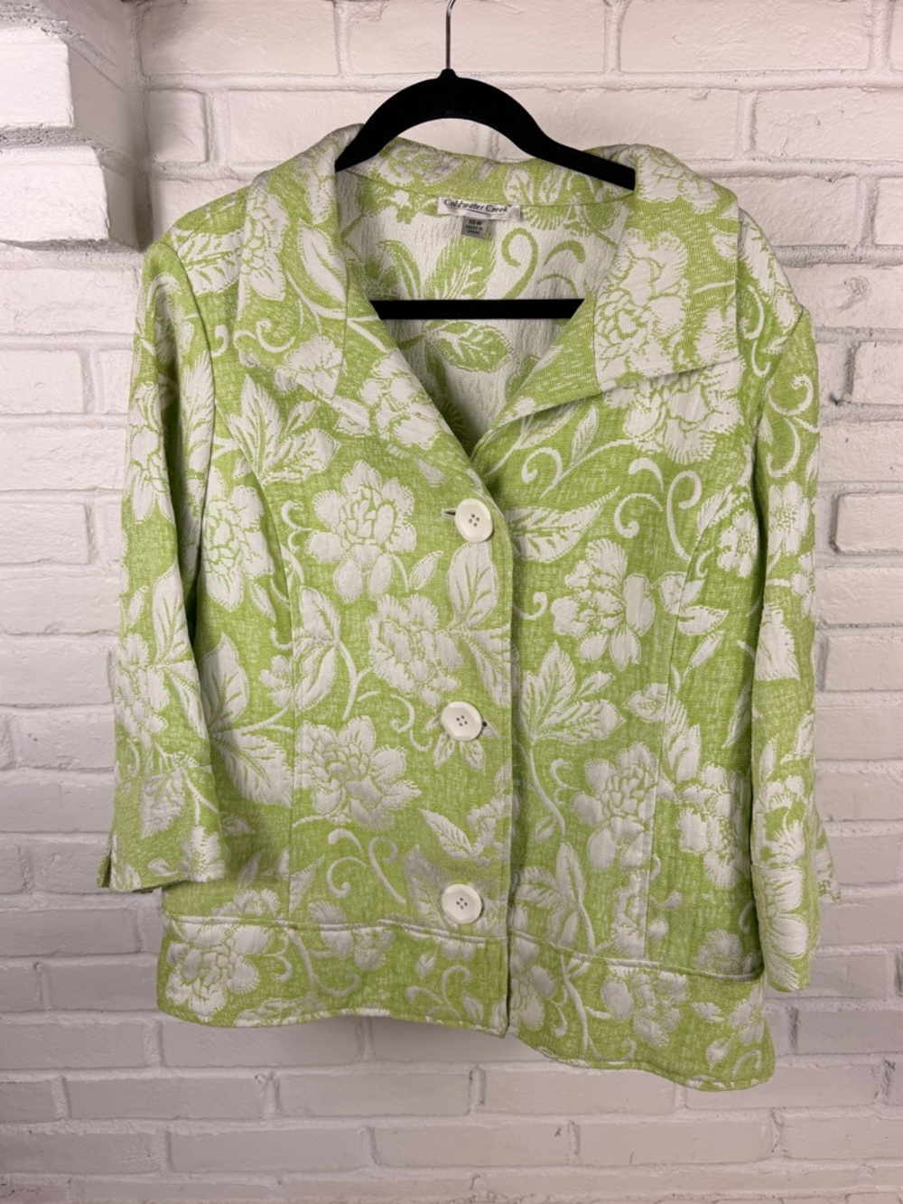Coldwater Creek Green Floral Textured Jacket Plus Size 18W Button Front